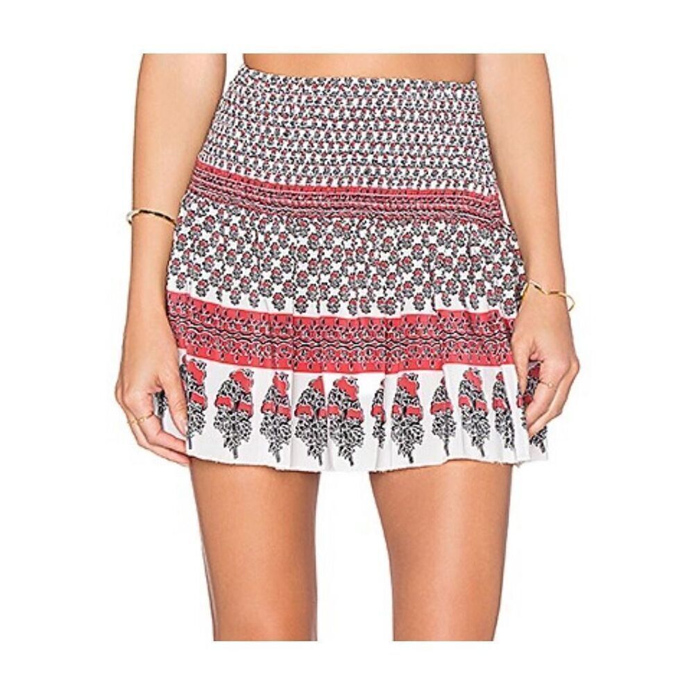 NWT Ulla Johnson Silk Light Indian Floral Smocked Kenza Skirt Multicolor Size 2